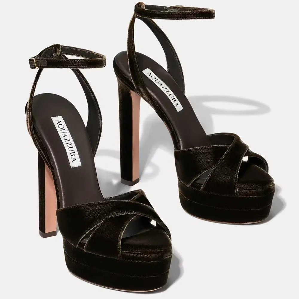 New AQUAZZURA Divine 130 velvet platform sandals $1,150 36